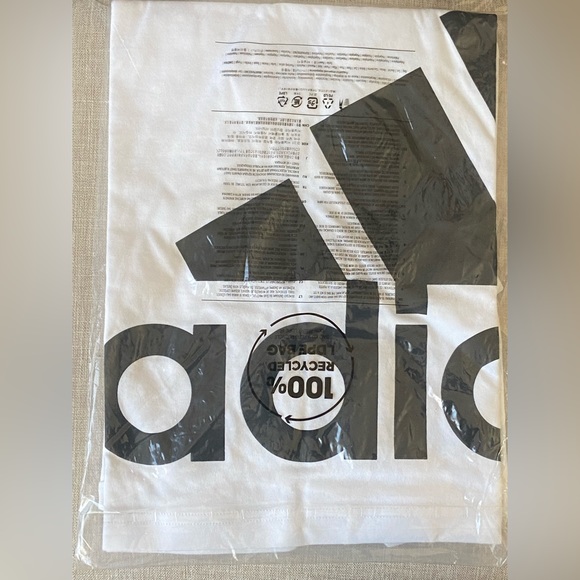 Men's adidas Essentials Giant Logo Tee White with Black logo *RUNS 1 SIZE LARGE* - Picture 8 of 14